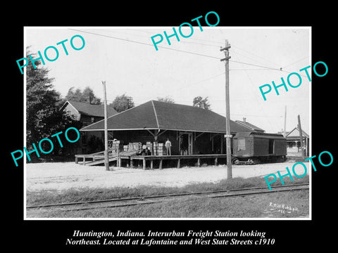 OLD LARGE HISTORIC PHOTO OF HUNTINGTON INDIANA, INTERURBAN FREIGHT STATION c1910