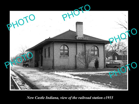 OLD LARGE HISTORIC PHOTO OF NEW CASTLE INDIANA, THE RAILROAD STATION c1955