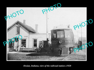 OLD LARGE HISTORIC PHOTO OF OSSIAN INDIANA, VIEW OF THE RAILROAD STATION c1920