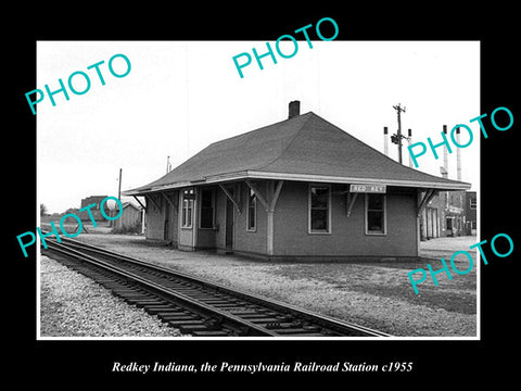 OLD LARGE HISTORIC PHOTO OF REDKEY INDIANA, VIEW OF THE RAILROAD STATION c1955