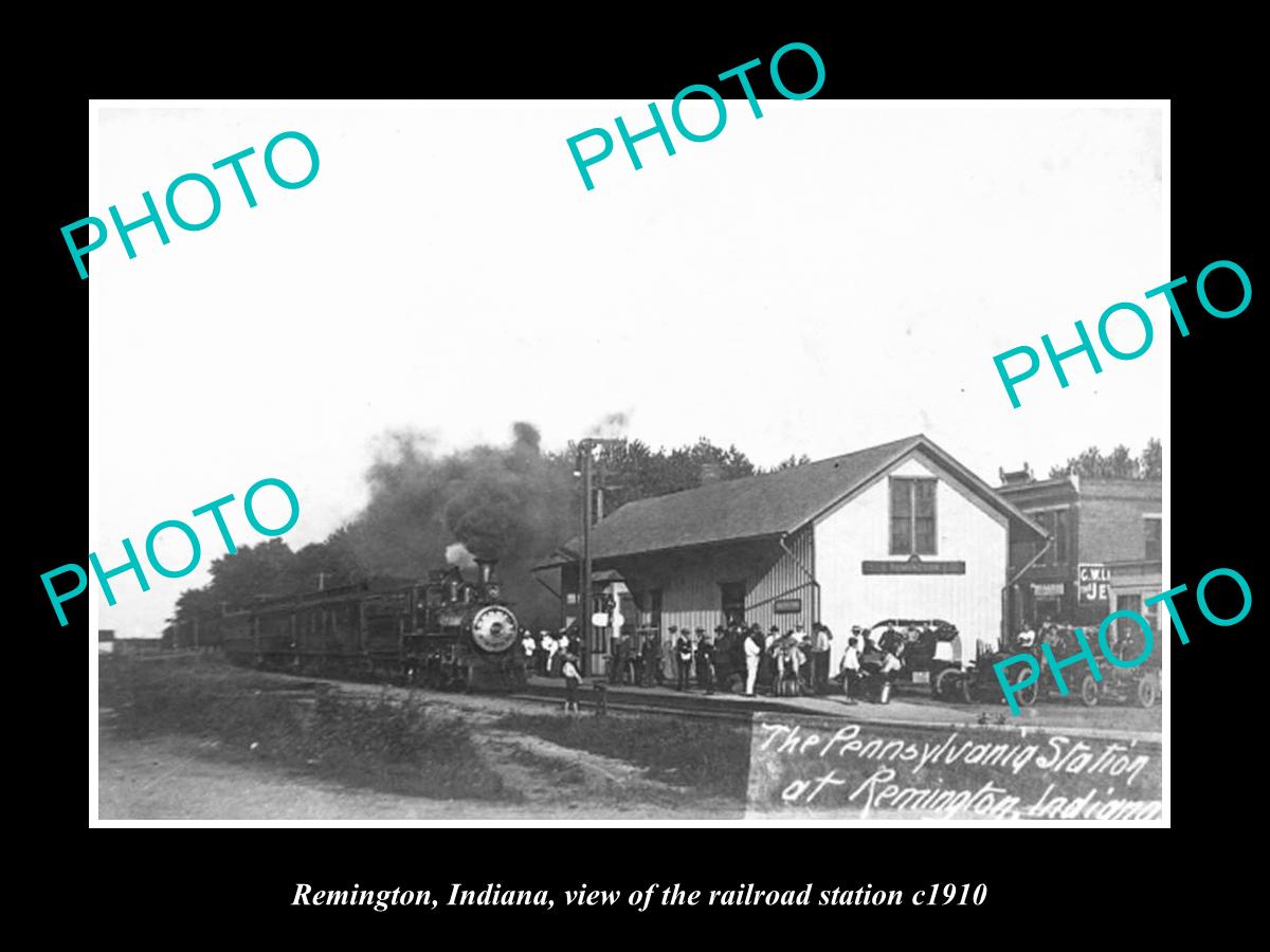 OLD LARGE HISTORIC PHOTO OF REMINGTON INDIANA, VIEW OF RAILROAD STATION 1910 1