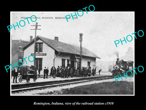 OLD LARGE HISTORIC PHOTO OF REMINGTON INDIANA, VIEW OF RAILROAD STATION 1910 2