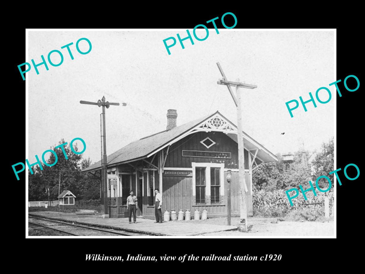 OLD LARGE HISTORIC PHOTO OF WILKINSON INDIANA, VIEW OF THE RAILROAD STATION 1920