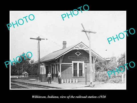 OLD LARGE HISTORIC PHOTO OF WILKINSON INDIANA, VIEW OF THE RAILROAD STATION 1920