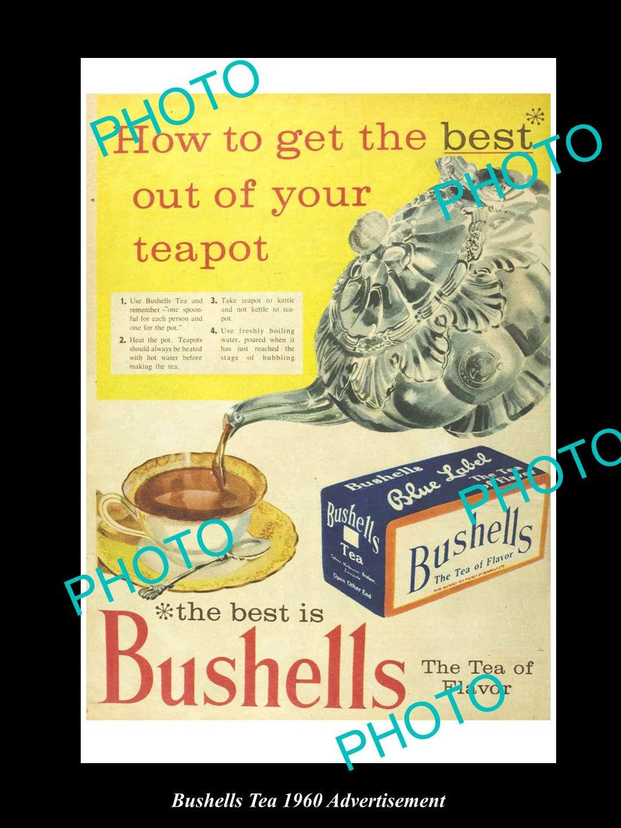 OLD LARGE HISTORIC AUSTRALIAN BUSHELLS BLUE LABEL TEA ADVERTISEMENT PH ...