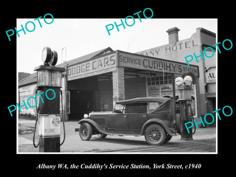 OLD LARGE HISTORIC PHOTO OF ALBANY WEST AUSTRALIA, CUDDIHY SERVICE STATION c1940