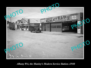 OLD LARGE HISTORIC PHOTO OF ALBANY WEST AUSTRALIA, MANLEYS SERVICE STATION c1940