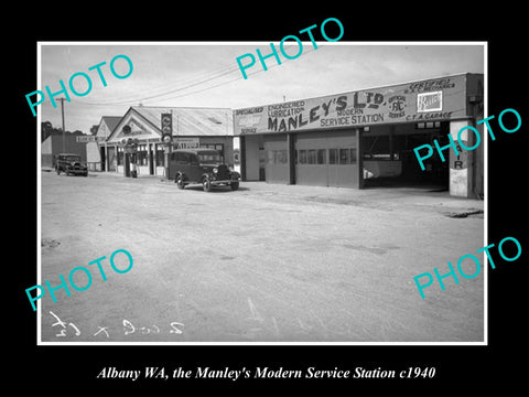 OLD LARGE HISTORIC PHOTO OF ALBANY WEST AUSTRALIA, MANLEYS SERVICE STATION c1940