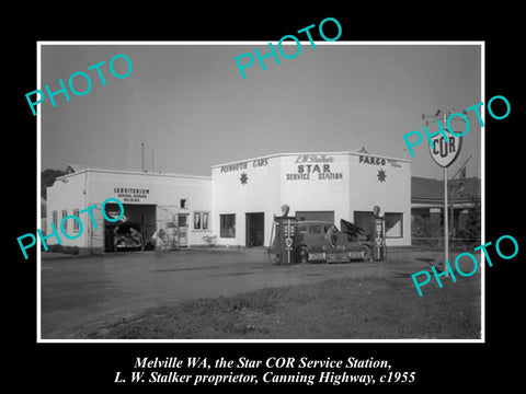 OLD HISTORIC PHOTO OF MELVILLE WEST AUSTRALIA, COR OIL Co PETROL STATION 1955