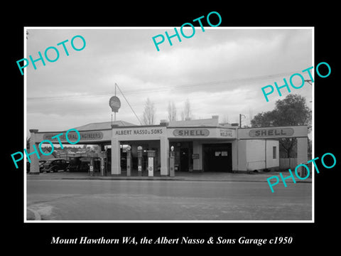 OLD HISTORIC PHOTO OF Mt HAWTHORN WEST AUSTRALIA, SHELL OIL PETROL STATION 1950