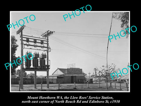 OLD HISTORIC PHOTO OF Mt HAWTHORN WEST AUSTRALIA, PLUME OIL PETROL STATION 1930