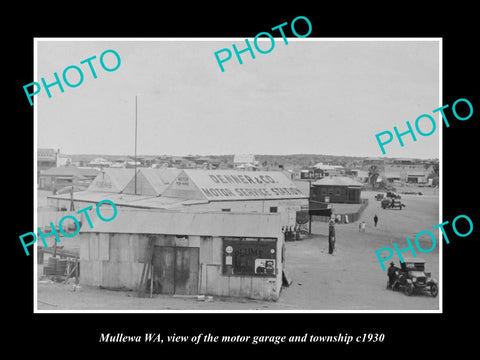 OLD HISTORIC PHOTO OF MULLEWA WEST AUSTRALIA, VIEW OF TOWN & MOTOR GARAGE c1930