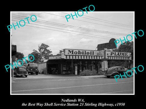 OLD HISTORIC PHOTO OF NEDLANDS WEST AUSTRALIA, MOBIL OIL Co PETROL STATION 1950