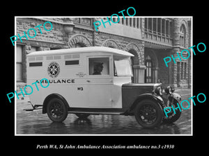 OLD LARGE HISTORIC PHOTO OF PERTH WA, THE St JOHNS AMBULANCE No 3 CAR c1930