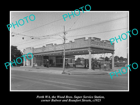 OLD HISTORIC PHOTO OF PERTH WEST AUSTRALIA, THE WOOD Bros SERVICE STATION 1925