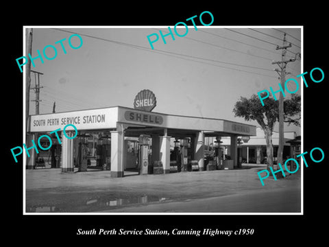 OLD HISTORIC PHOTO OF SOUTH PERTH WEST AUSTRALIA, SHELL OIL PETROL STATION 1950