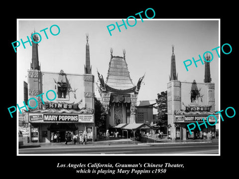 OLD LARGE HISTORIC PHOTO OF LOS ANGELES CALIFORNIA GRAUMANS CHINESE THEATER 1950