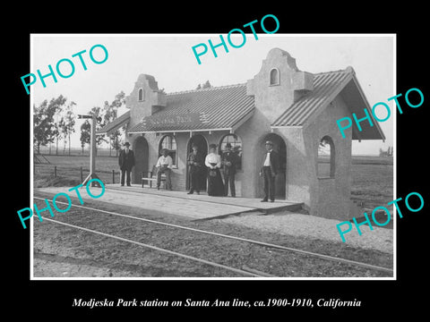 OLD LARGE HISTORIC PHOTO OF MODKESKA PARK CALIFORNIA, THE RAILROAD DEPOT c1910