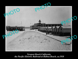 OLD LARGE HISTORIC PHOTO OF NEWPORT BEACH CALIFORNIA, BALBOA BEACH DEPOT c1910