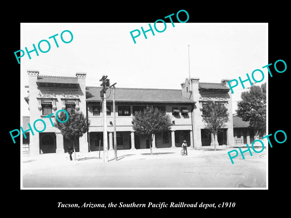 OLD LARGE HISTORIC PHOTO OF TUCSON ARIZONA, VIEW OF THE RAILROAD DEPOT c1910