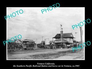 OLD LARGE HISTORIC PHOTO OF VENTURA CALIFORNIA, THE RAILROAD DEPOT STATION c1905