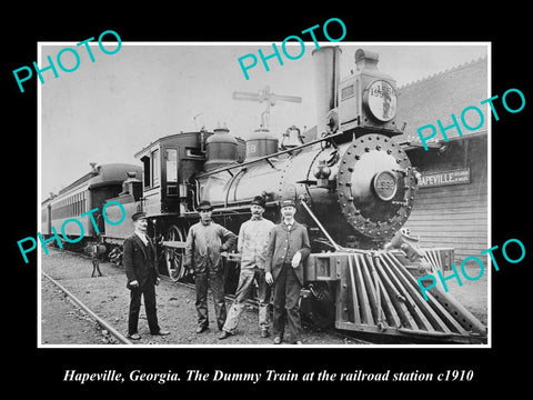 OLD LARGE HISTORIC PHOTO OF HAPEVILLE GEORGIA, DUMMY TRAIN AT THE STATION c1910