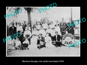 OLD LARGE HISTORIC PHOTO OF HARRISON GEORGIA, VIEW OF THE TOWN BAND c1910