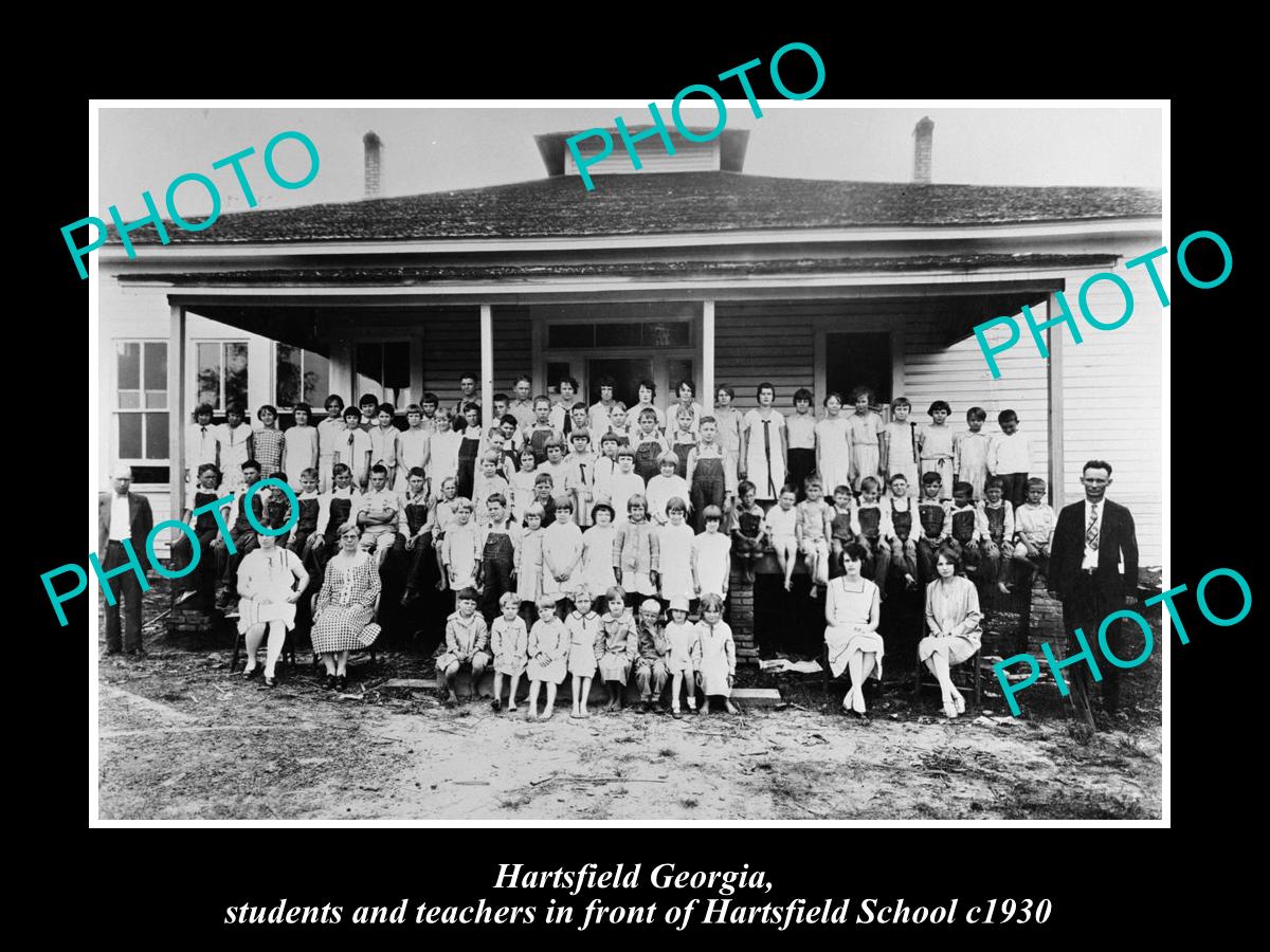 OLD LARGE HISTORIC PHOTO OF HARTSFIELD GEORGIA, THE SCHOOL & STUDENTS c1930