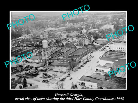 OLD LARGE HISTORIC PHOTO OF HARTWELL GEORGIA, AERIAL VIEW OF THE TOWN c1948 2