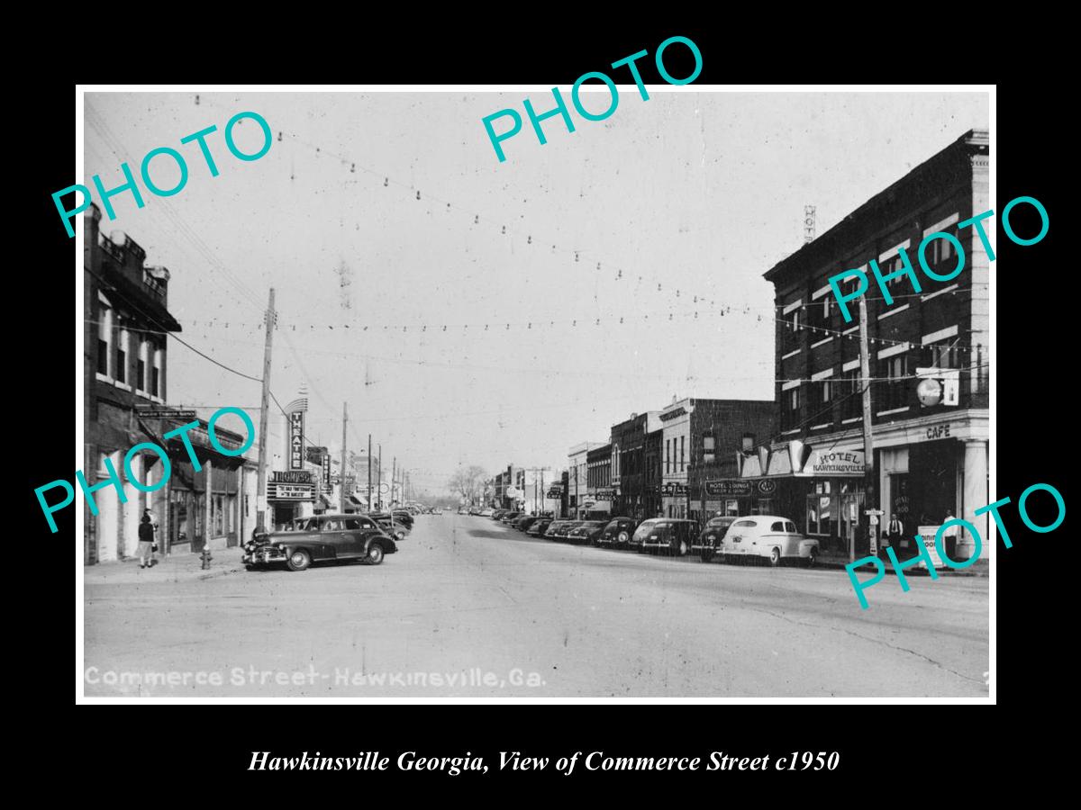 OLD LARGE HISTORIC PHOTO OF HAWKINSVILLE GEORGIA, VIEW OF COMMERCE STREET c1950