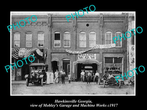 OLD LARGE HISTORIC PHOTO OF HAWKINSVILLE GEORGIA, MOBLEY GARAGE & WORKS c1917