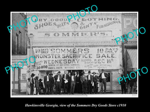 OLD LARGE HISTORIC PHOTO OF HAWKINSVILLE GEORGIA, SOMMERS DRY GOODS STORE c1910