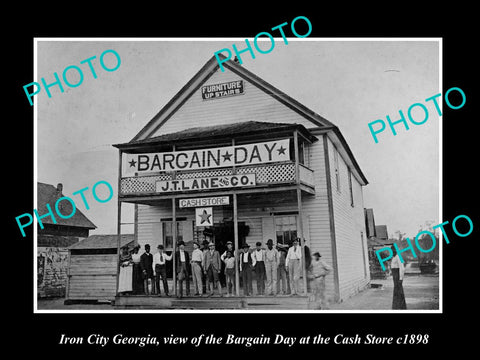 OLD LARGE HISTORIC PHOTO OF IRON CITY GEORGIA, BARGAIN DAY AT THE CASHSTORE 1898