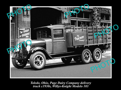 OLD LARGE HISTORIC PHOTO OF PAGE DAIRY Co TRUCK, TOLEDO OHIO 1930s WILLYS KNIGHT