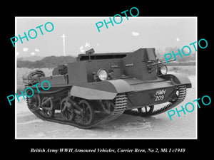 OLD LARGE HISTORIC PHOTO WWII BRITISH MILITARY, CARRIER BREN TANK Mk 1 No 2 1940