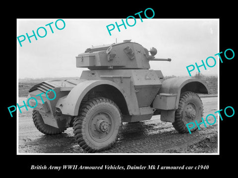 OLD LARGE HISTORIC PHOTO WWII BRITISH MILITARY, DAIMLER ARMOURED CAR Mk 1 c1940