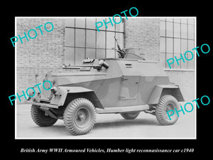 OLD LARGE HISTORIC PHOTO WWII BRITISH MILITARY, HUMBER LIGHT RE-CON CAR c1940 1