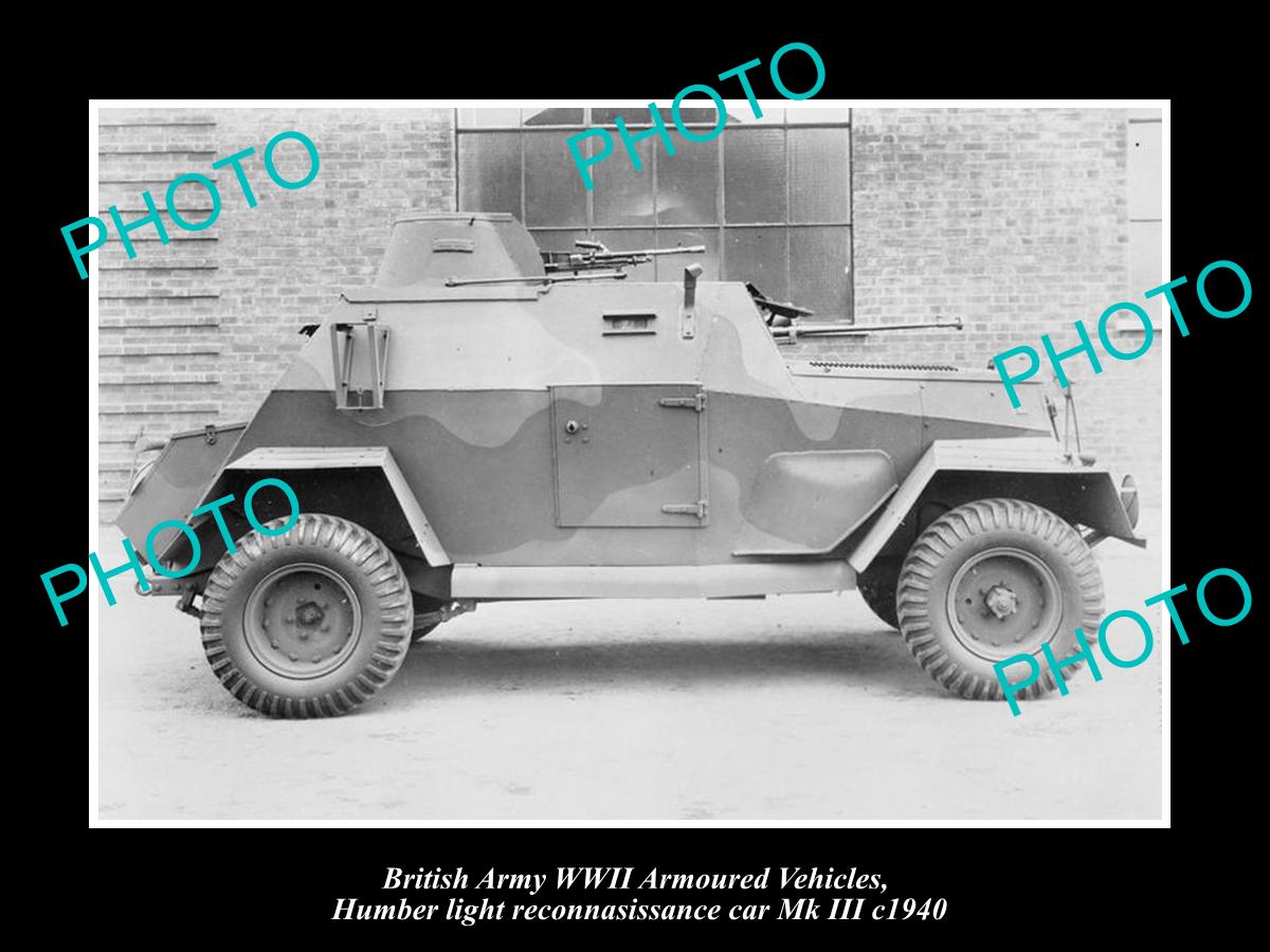 OLD LARGE HISTORIC PHOTO WWII BRITISH MILITARY, HUMBER LIGHT RE-CON CAR c1940 2