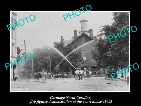 OLD LARGE HISTORIC PHOTO OF CARTHAGE NORTH CAROLINA, FIREMEN & COURT HOUSE c1905