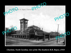 OLD LARGE HISTORIC PHOTO OF CHARLOTTE NORTH CAROLINA, THE RAILROAD STATION c1910