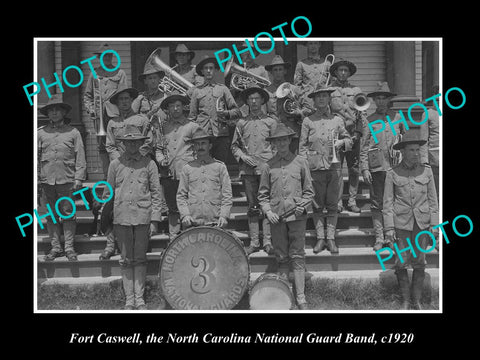 OLD LARGE HISTORIC PHOTO OF FORT CASWELL, NORTH CAROLINA NATION GUARD BAND c1920