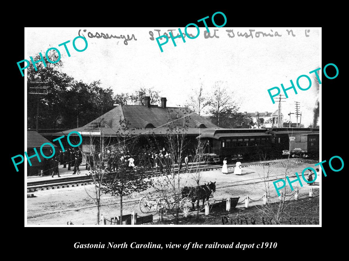 OLD LARGE HISTORIC PHOTO OF GASTONIA NORTH CAROLINA, THE RAILROAD DEPOT c1910