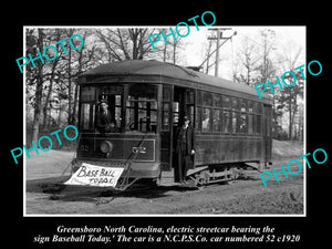 OLD LARGE HISTORIC PHOTO OF GREENSBORO NORTH CAROLINA, THE NSPS STREET CAR c1920