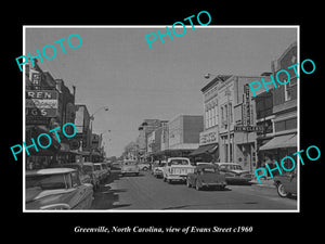 OLD LARGE HISTORIC PHOTO OF GREENVILLE NORTH CAROLINA, VIEW OF EVANS St c1960