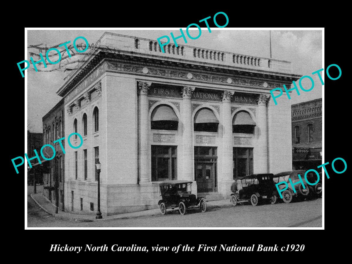 OLD LARGE HISTORIC PHOTO OF HICKORY NORTH CAROLINA, THE 1st NATIONAL BANK c1920