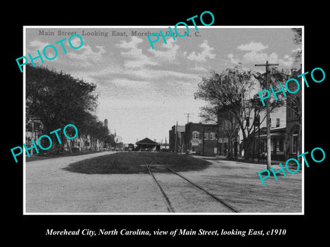 OLD LARGE HISTORIC PHOTO OF MOREHEAD CITY NORTH CAROLINA, THE MAIN STREET c1910