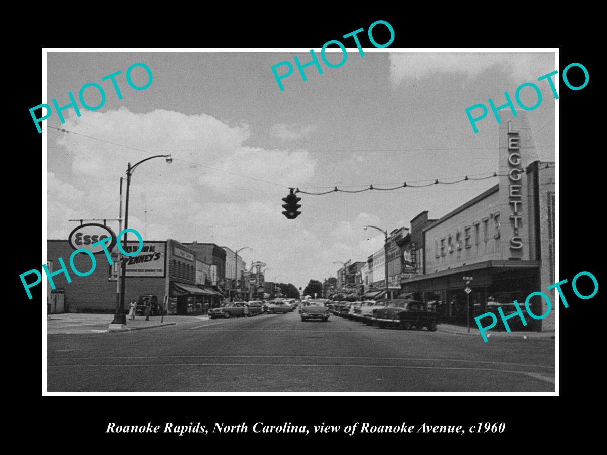 OLD LARGE HISTORIC PHOTO OF ROANOKE RAPIDS NORTH CAROLINA, ROANOKE Ave c1960