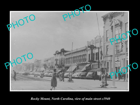 OLD LARGE HISTORIC PHOTO OF ROCKY MOUNT NORTH CAROLINA, VIEW OF MAIN STREET 1940