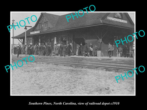 OLD LARGE HISTORIC PHOTO OF SOUTHERN PINES NORTH CAROLINA, RAILROAD STATION 1910