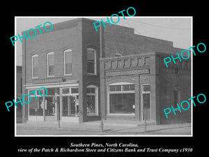 OLD LARGE HISTORIC PHOTO OF SOUTHERN PINES NORTH CAROLINA, THE BANK & STORE 1930